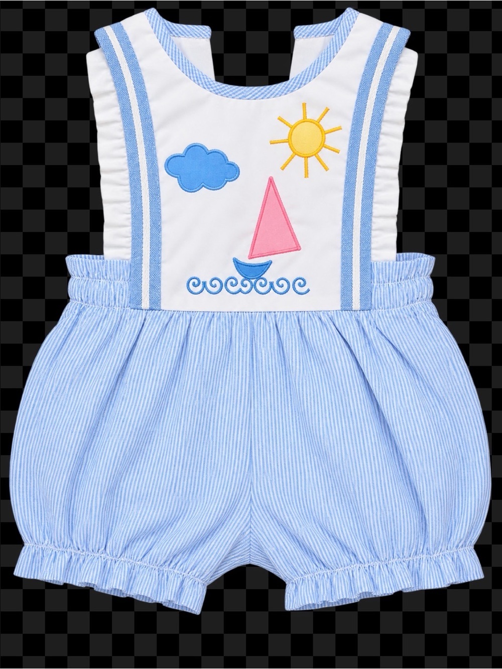 Blue & White Seersucker Sailboat Baby One-Piece Romper